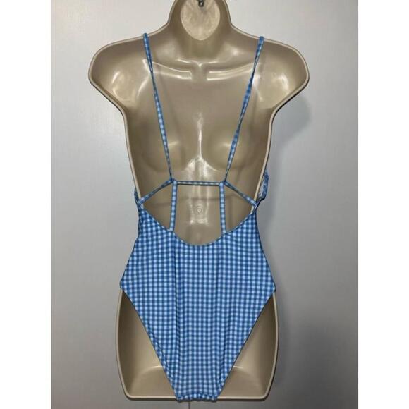 Double Zero Blue Gingham One-Piece High Cut Swimsuit Women’s Medium M 6-8 - Picture 2 of 7